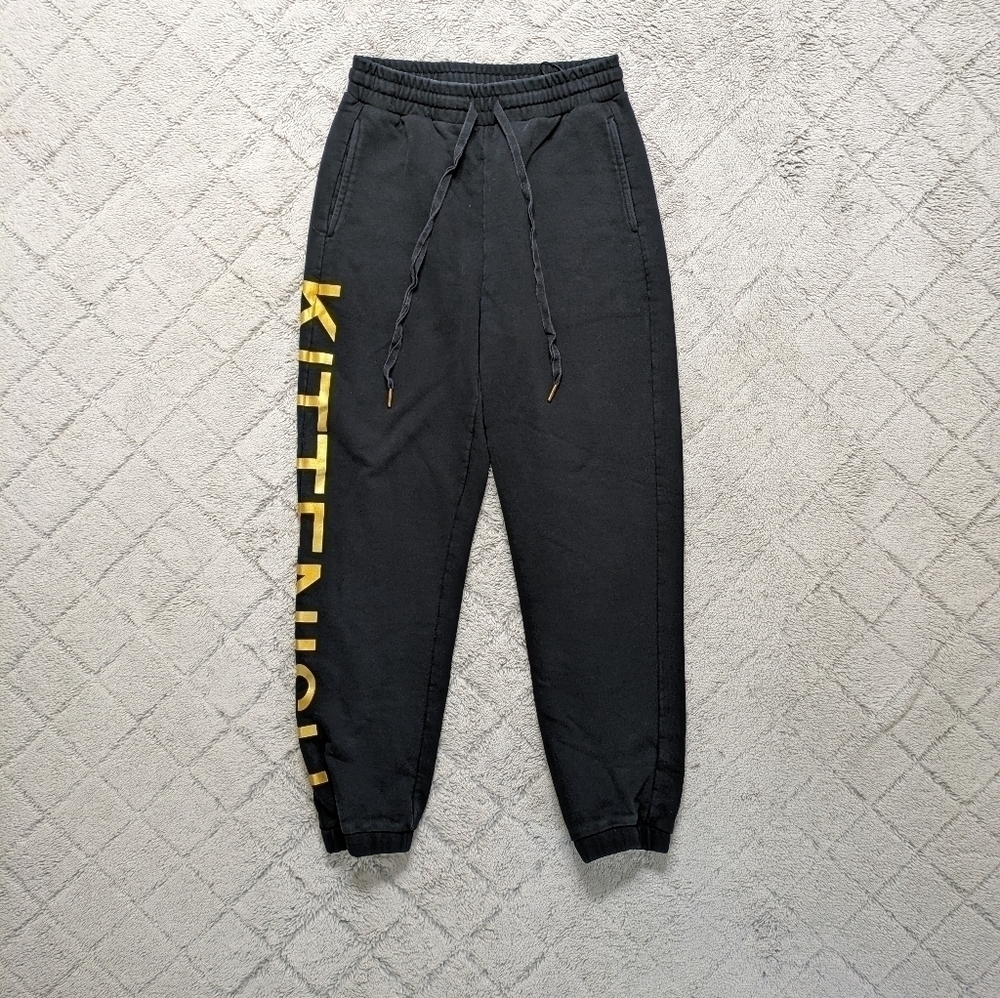 Kittenish Sweatpants Women's Medium Black Cotton Drawstring Elastic Waist Logo